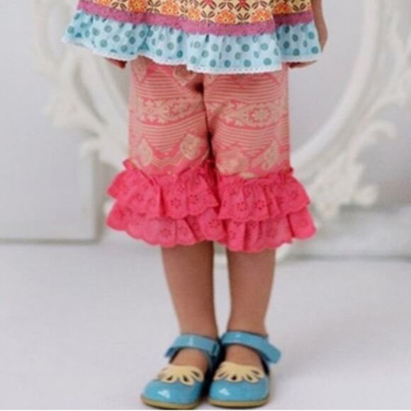 Matilda Jane size 4 Sugar Rush Pink Damask Ruffle Capri Pant - Picture 1 of 7